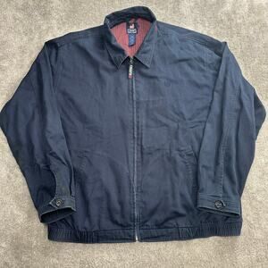 Vintage Chaps Ralph Lauren Collared Navy Bomber Jacket Size XL Preppy Crest Y2K